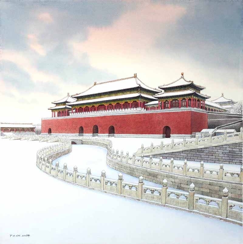 庞恩昌风景古建筑钢笔水彩画作品